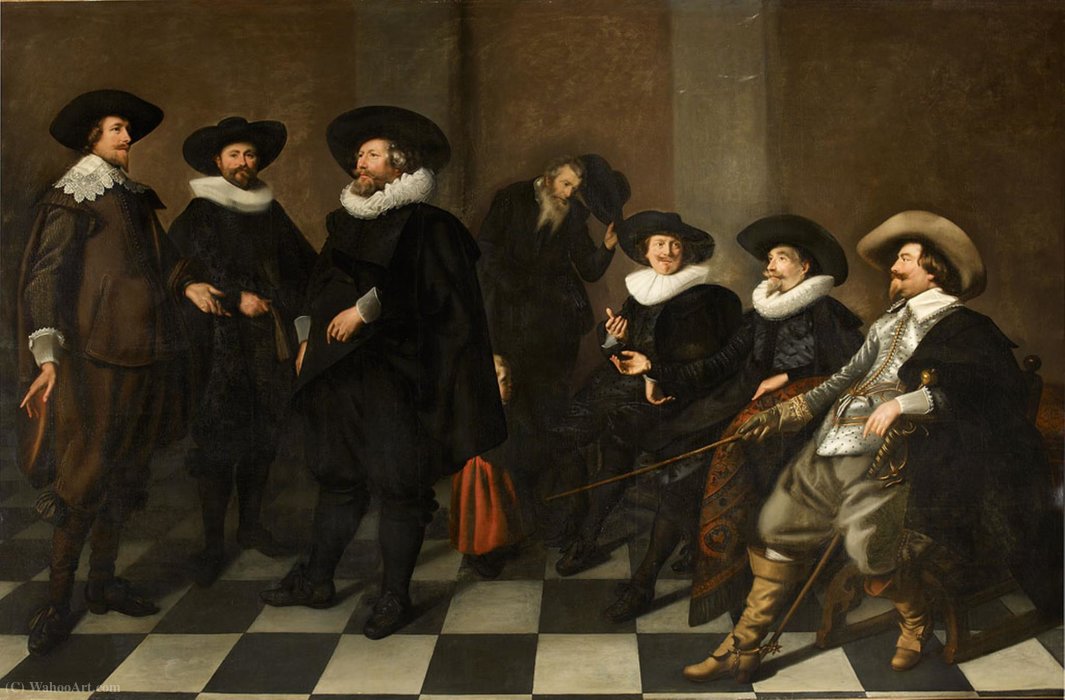 Wikioo.org - The Encyclopedia of Fine Arts - Painting, Artwork by Abraham De Vries - Portrait of the regents of the Amsterdam city orphanage in (1633.)