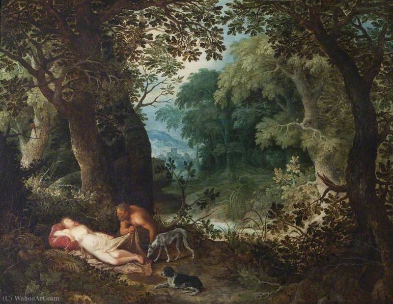Wikioo.org - The Encyclopedia of Fine Arts - Painting, Artwork by Abraham Govaerts - A Nymph and Satyr
