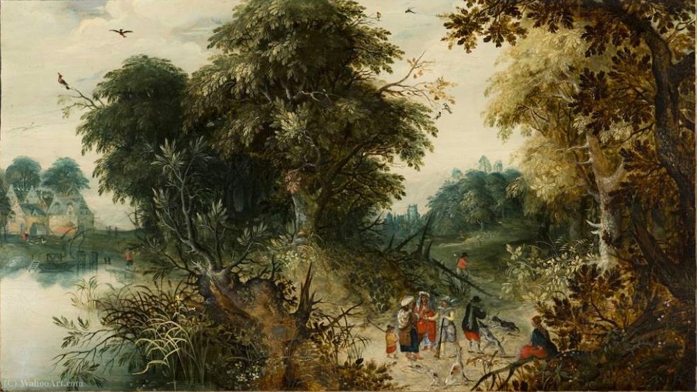 Wikioo.org - The Encyclopedia of Fine Arts - Painting, Artwork by Abraham Govaerts - Forest View with Travellers