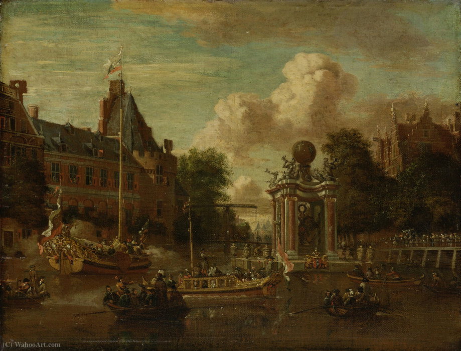 Wikioo.org - The Encyclopedia of Fine Arts - Painting, Artwork by Abraham Storck (Sturckenburch) - he arrival of the Russian embassy in Amsterdam