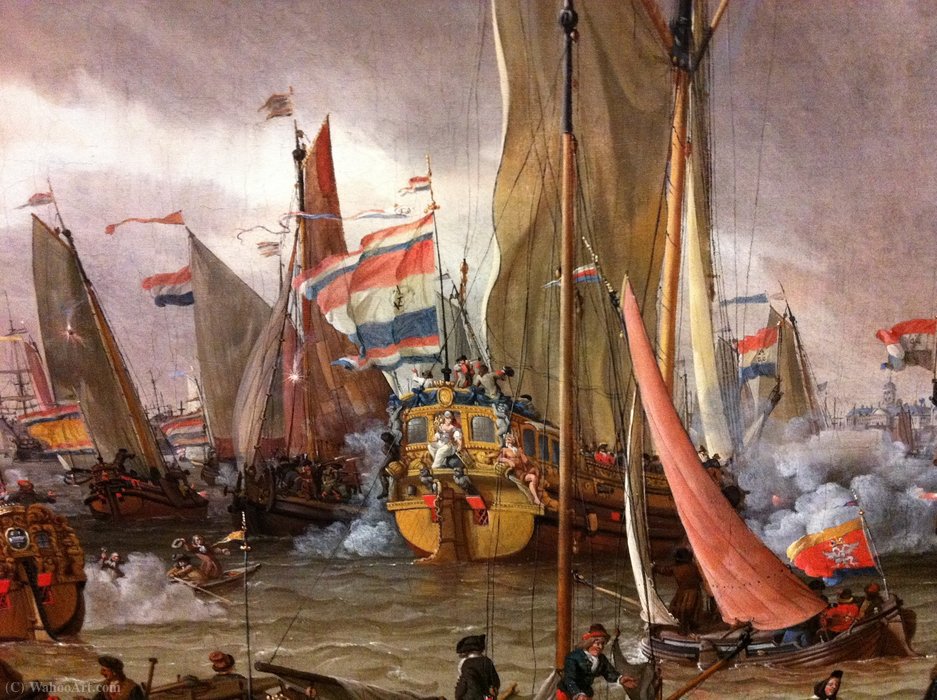 Wikioo.org - The Encyclopedia of Fine Arts - Painting, Artwork by Abraham Storck (Sturckenburch) - Practice fight of the Dutch Fleet in the honour of Tzar Peter the Great, 1 Sept (fragment) (1697)