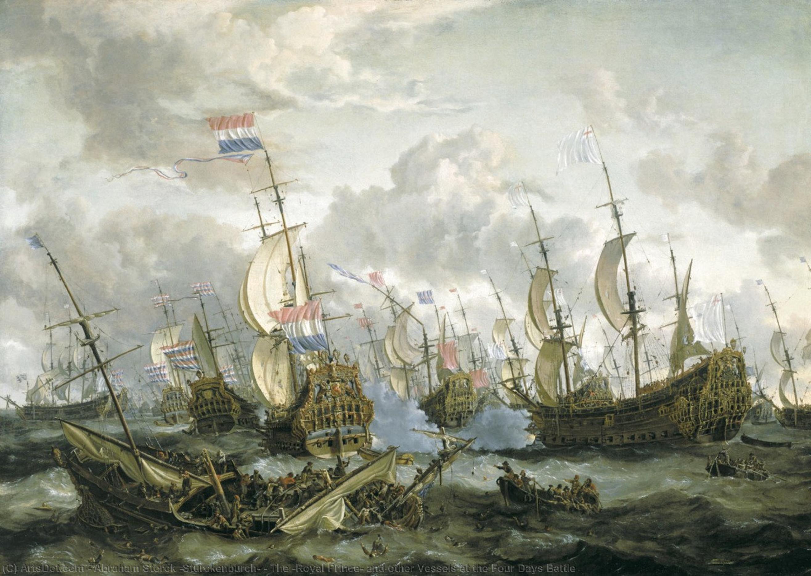 Wikioo.org - The Encyclopedia of Fine Arts - Painting, Artwork by Abraham Storck (Sturckenburch) - The 'Royal Prince' and other Vessels at the Four Days Battle