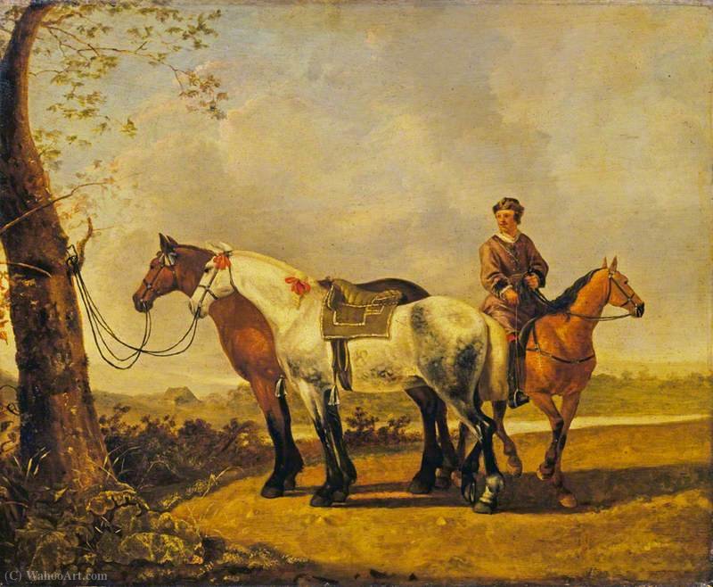 WikiOO.org - Encyclopedia of Fine Arts - Schilderen, Artwork Abraham Pietersz Van Calraet - Horses Tied to a Tree