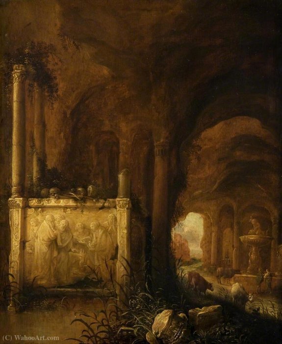 Wikioo.org - The Encyclopedia of Fine Arts - Painting, Artwork by Abraham Van Cuylenborch - A Tomb in a Grotto