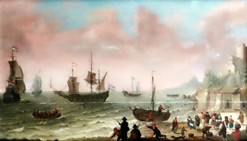 Wikioo.org - สารานุกรมวิจิตรศิลป์ - จิตรกรรม Abraham Willaerts - Fish selling in the port.
