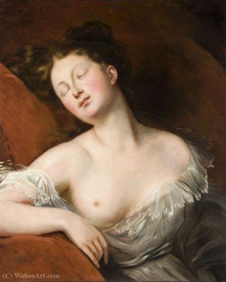 Wikioo.org – La Enciclopedia de las Bellas Artes - Pintura, Obras de arte de Achille Jacques Jean Marie Devéria - Jeune femme assoupie