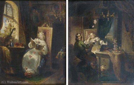 Wikioo.org - The Encyclopedia of Fine Arts - Painting, Artwork by Achille Jacques Jean Marie Devéria - La lecture la conversation