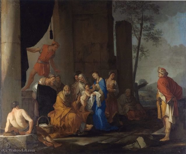 Wikioo.org - The Encyclopedia of Fine Arts - Painting, Artwork by Achille Jacques Jean Marie Devéria - Liriopé presenting narcissus to tirésias