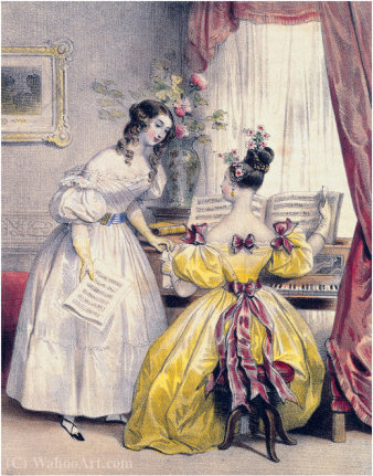 Wikioo.org - The Encyclopedia of Fine Arts - Painting, Artwork by Achille Jacques Jean Marie Devéria - Prelude, from journal des femmes - (1830 - (48))