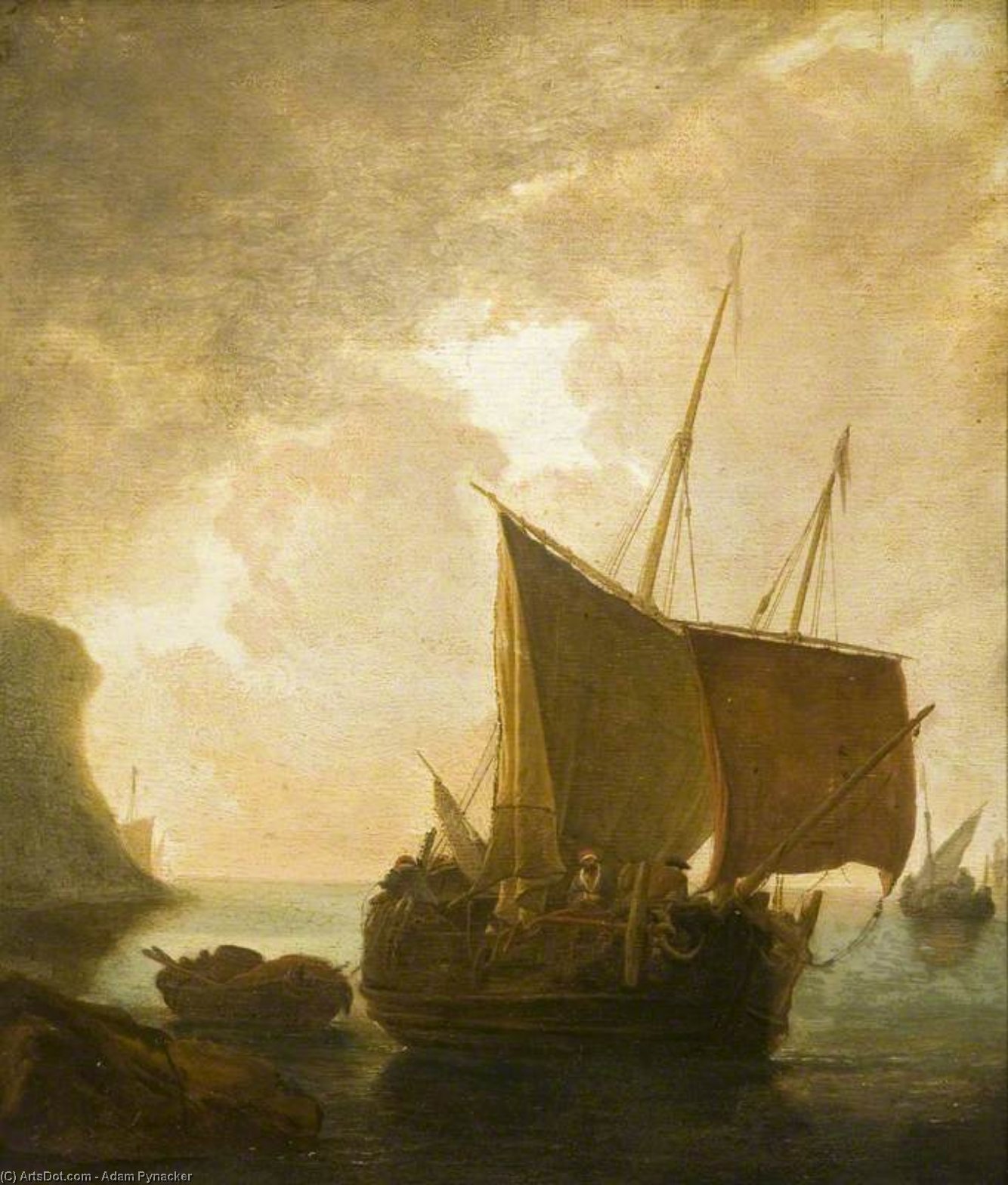 Wikioo.org - The Encyclopedia of Fine Arts - Painting, Artwork by Adam Pynacker - Harbour Scene with Fishing Boats