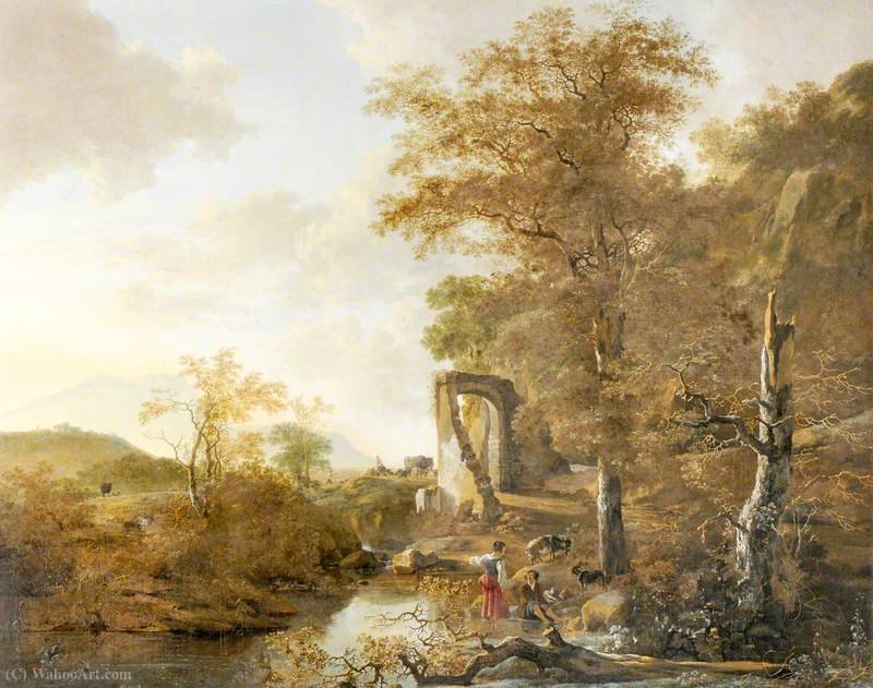 Wikioo.org - The Encyclopedia of Fine Arts - Painting, Artwork by Adam Pynacker - Landscape with an Arched Gateway