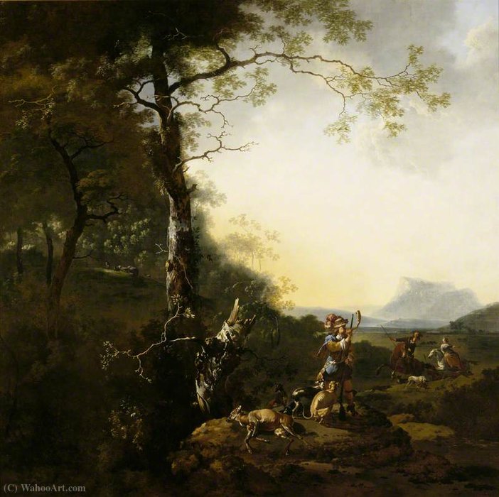 Wikioo.org - The Encyclopedia of Fine Arts - Painting, Artwork by Adam Pynacker - Landscape with Huntsmen