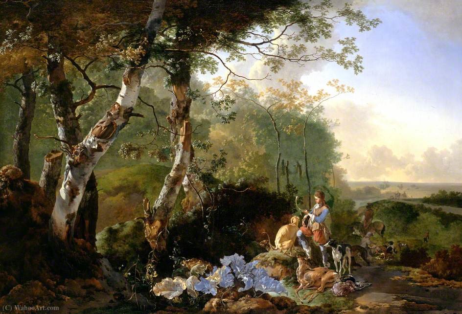 Wikioo.org - The Encyclopedia of Fine Arts - Painting, Artwork by Adam Pynacker - Landscape with Sportsmen and Game