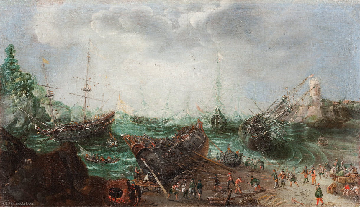 Wikioo.org - The Encyclopedia of Fine Arts - Painting, Artwork by Adam Willaerts - Harbour scene