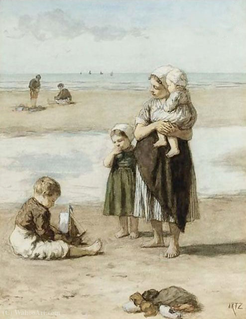 Wikioo.org - สารานุกรมวิจิตรศิลป์ - จิตรกรรม Adolph Artz (David Adolf Constant Artz) - On the beach, scheveningen
