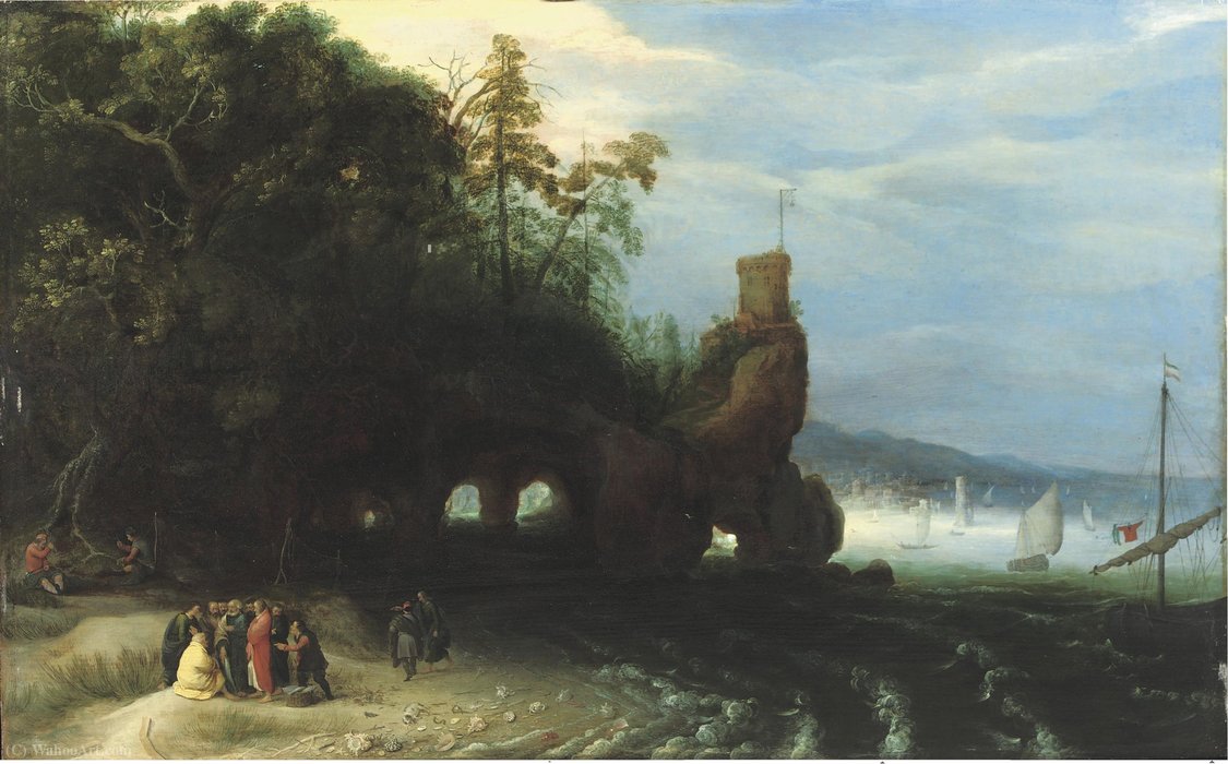 Wikioo.org – L'Encyclopédie des Beaux Arts - Peinture, Oeuvre de Adriaan Van Stalbemt - Christ prêchant à la mer de Galilée