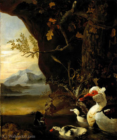 Wikioo.org - The Encyclopedia of Fine Arts - Painting, Artwork by Adriaen Coorte - Mountainous landscape with ducks
