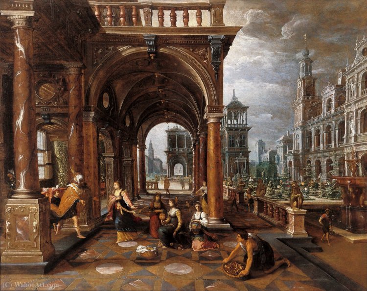 Wikioo.org - The Encyclopedia of Fine Arts - Painting, Artwork by Adriaen Van Nieulandt The Younger - Solomon and the Queen of Sheba