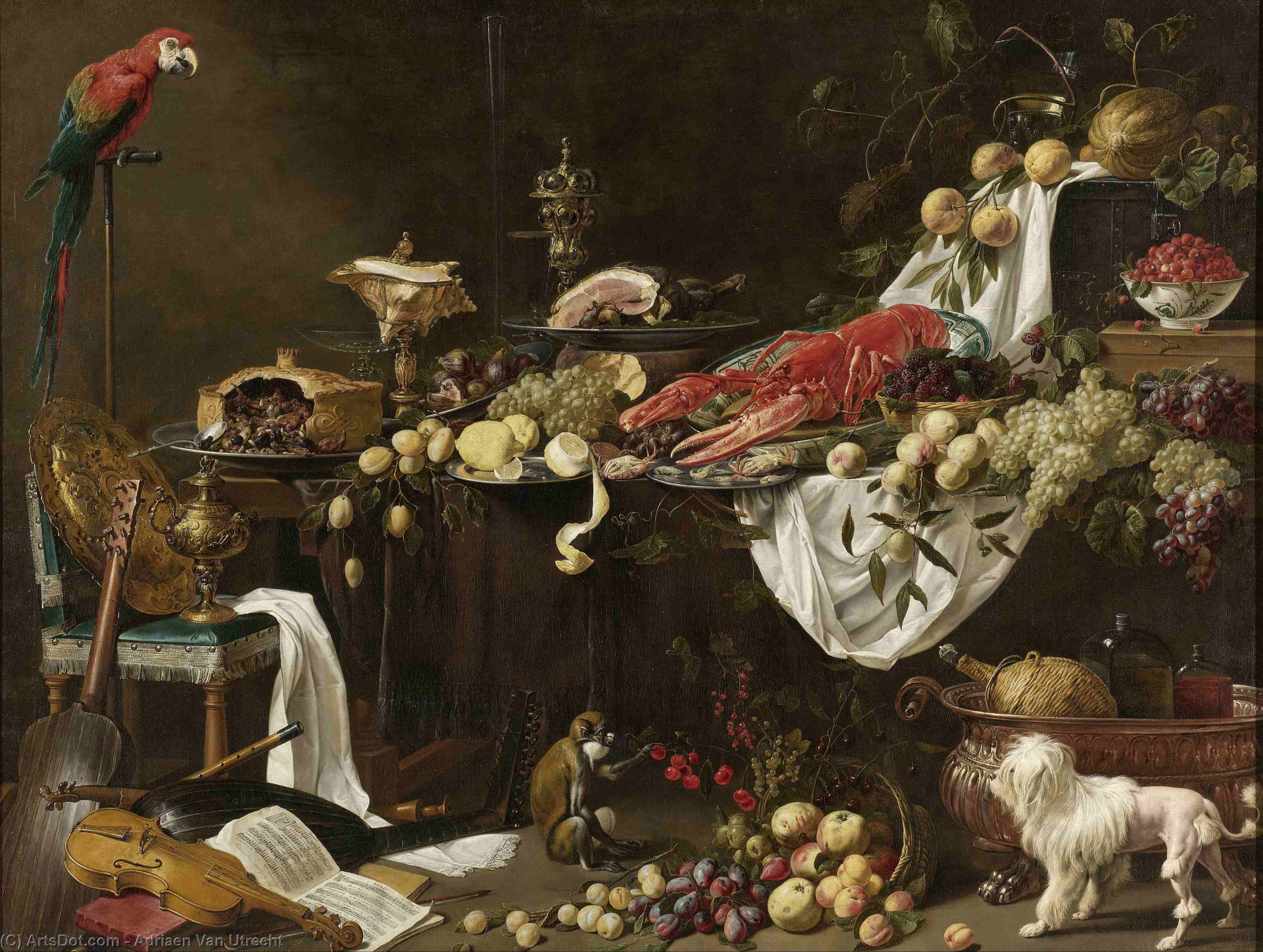 Wikioo.org - The Encyclopedia of Fine Arts - Painting, Artwork by Adriaen Van Utrecht - Banquet still life