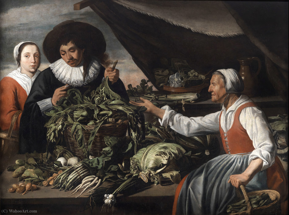 Wikioo.org - The Encyclopedia of Fine Arts - Painting, Artwork by Adriaen Van Utrecht - Old vegetable seller