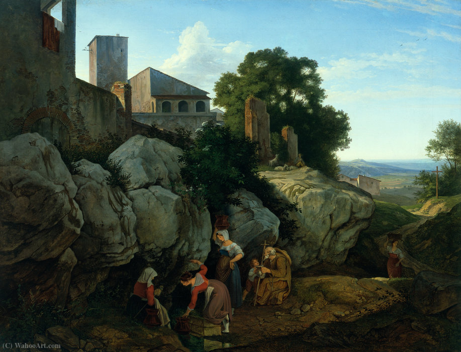 WikiOO.org - Encyclopedia of Fine Arts - Maleri, Artwork Adrian Ludwig Richter - Ariccia (Morning)