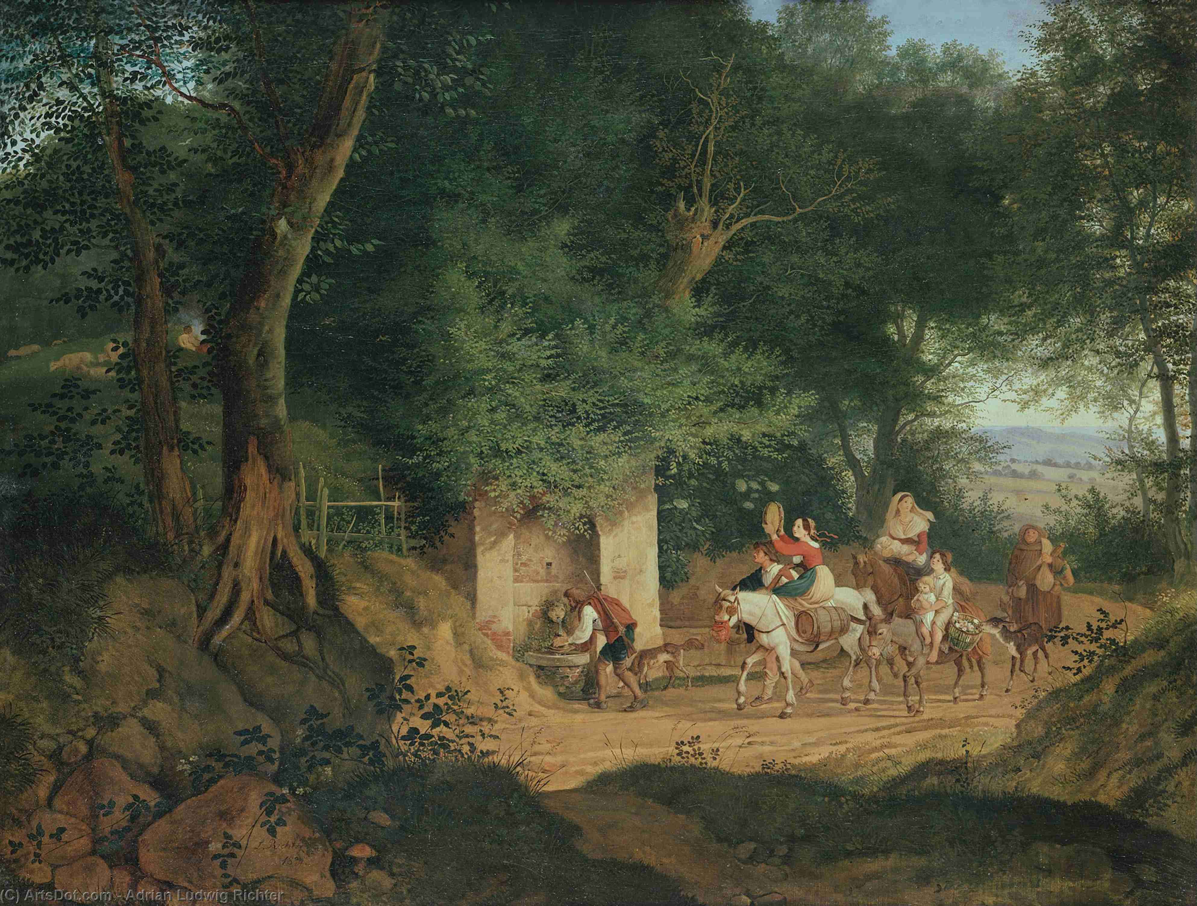 Wikioo.org - The Encyclopedia of Fine Arts - Painting, Artwork by Adrian Ludwig Richter - The Well in the Wood at Ariccia
