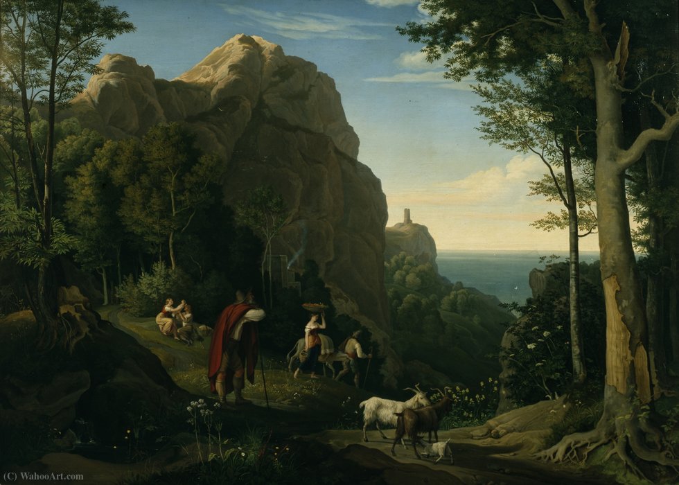 Wikioo.org – L'Enciclopedia delle Belle Arti - Pittura, Opere di Adrian Ludwig Richter - Valley di Amalfi con vista sul golfo di Salerno