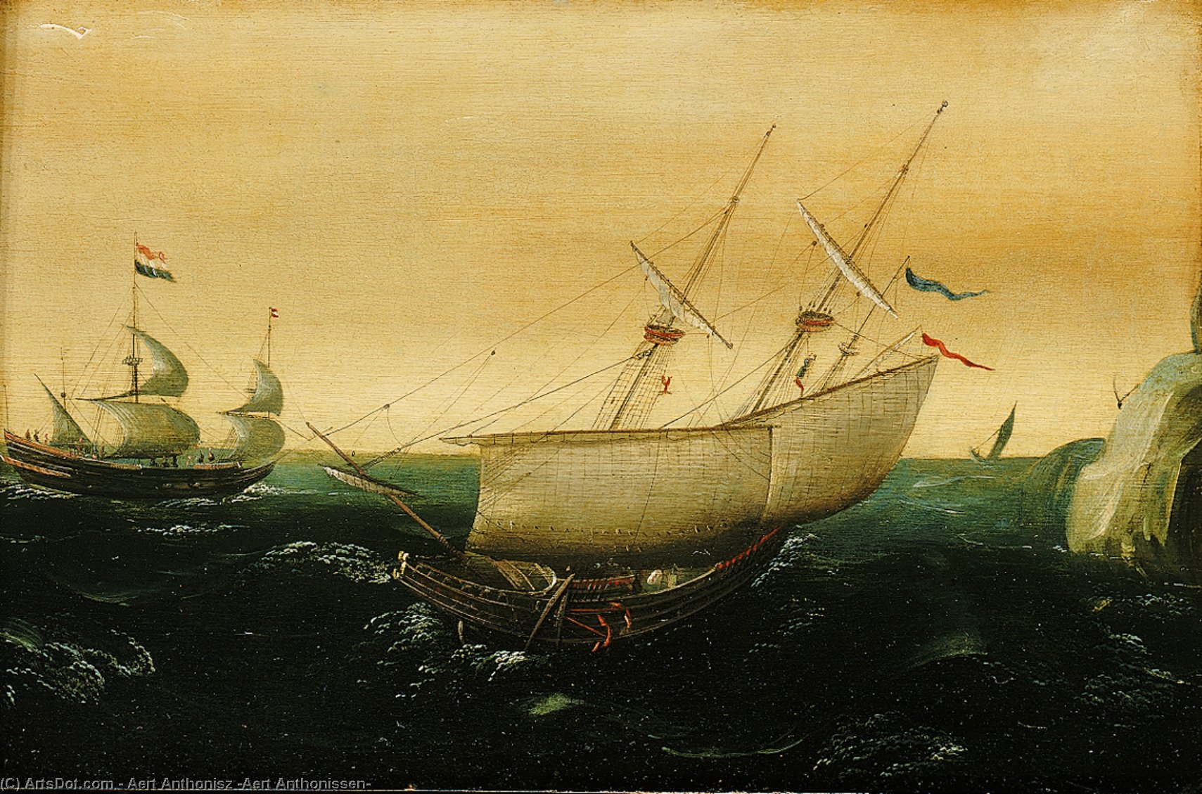 Wikoo.org - موسوعة الفنون الجميلة - اللوحة، العمل الفني Aert Anthonisz (Aert Anthonissen) - A dutch ship close-hauled - (1610)