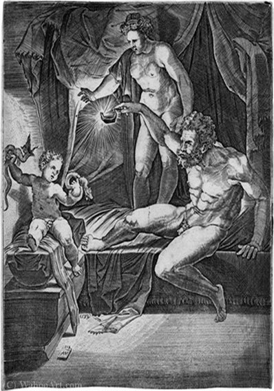 WikiOO.org - Енциклопедія образотворчого мистецтва - Живопис, Картини
 Agostino Dei Musi - Hercules strangling the snakes