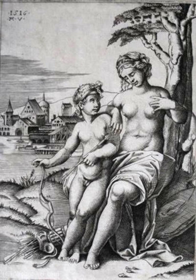 WikiOO.org - Enciklopedija dailės - Tapyba, meno kuriniai Agostino Dei Musi - Venus wounded by Cupid's dart