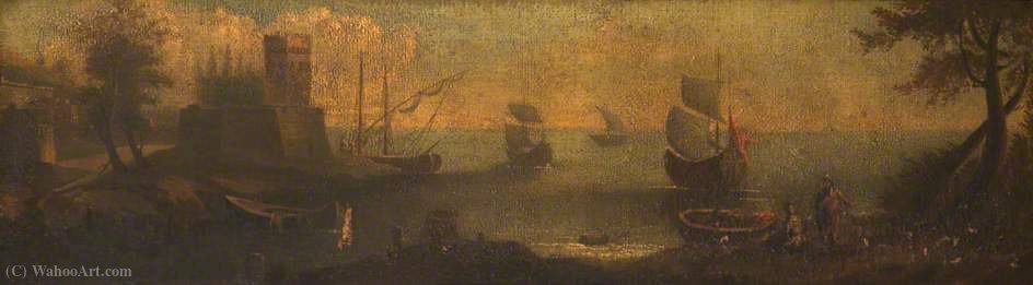 WikiOO.org - Encyclopedia of Fine Arts - Maľba, Artwork Agostino Tassi - Mediterranean Coast with Shipping