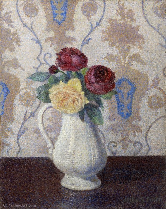 Wikioo.org - The Encyclopedia of Fine Arts - Painting, Artwork by Albert Dubois Pillet - Bouquet de roses dans un vase
