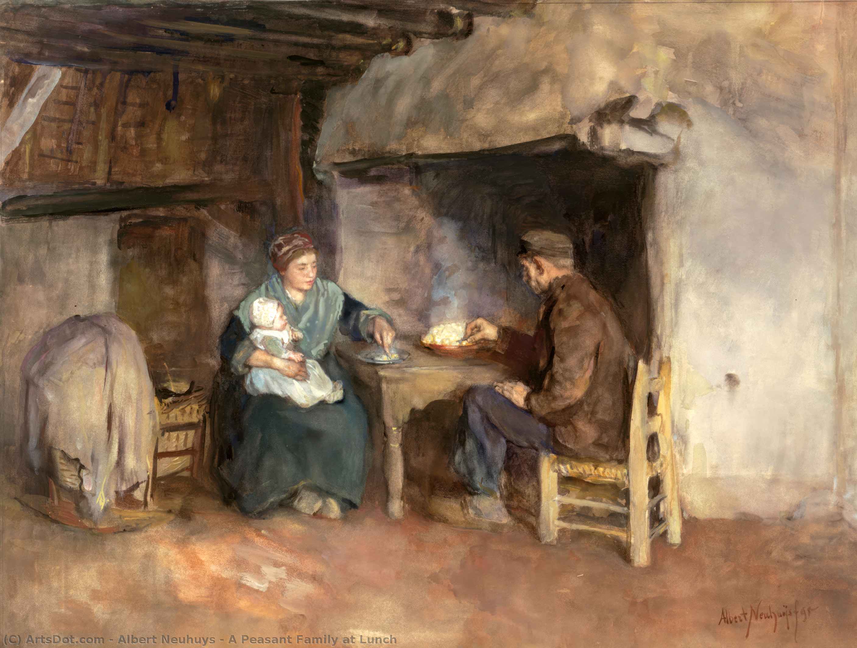 WikiOO.org - Enciclopédia das Belas Artes - Pintura, Arte por Albert Neuhuys - A Peasant Family at Lunch