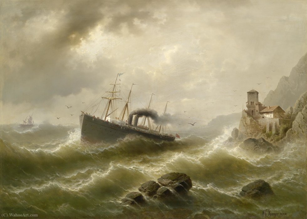 Wikioo.org - The Encyclopedia of Fine Arts - Painting, Artwork by Albert Rieger - Lhootse station on the North Sea