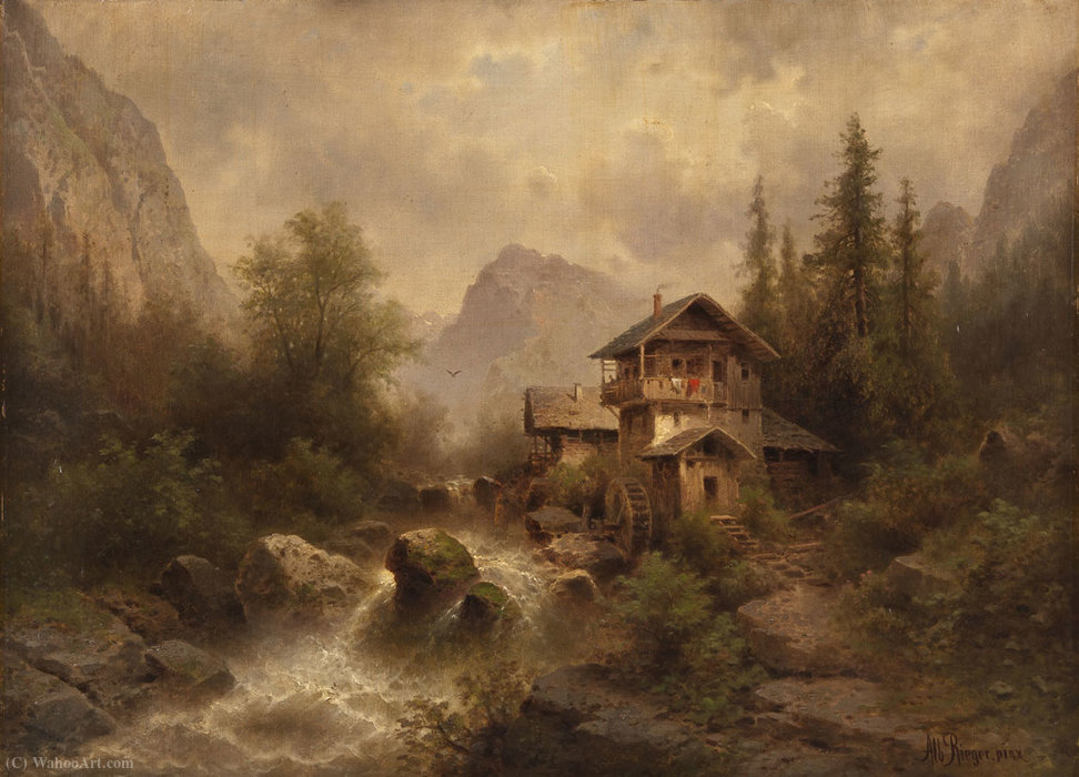 WikiOO.org - Encyclopedia of Fine Arts - Lukisan, Artwork Albert Rieger - Mill on the mountain