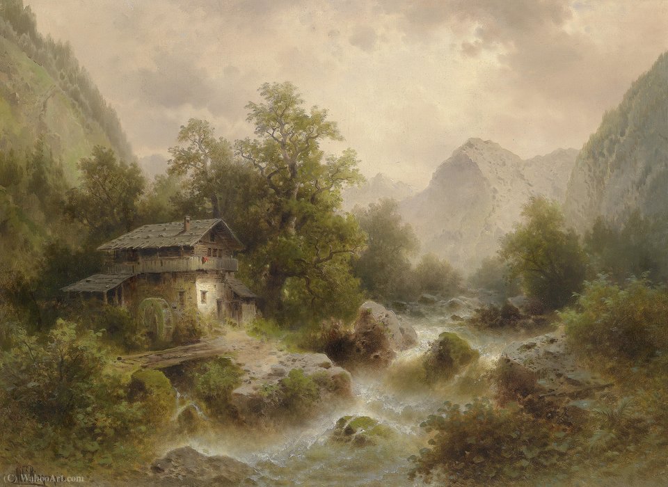Wikioo.org – L'Enciclopedia delle Belle Arti - Pittura, Opere di Albert Rieger - Mill sulla montagna