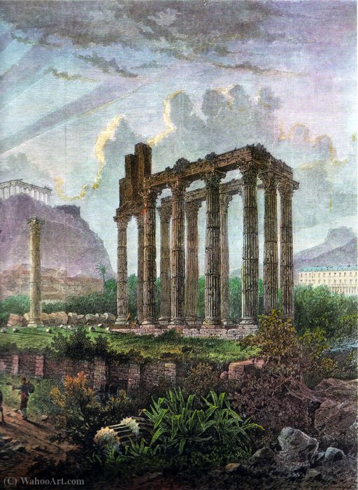 WikiOO.org - Encyclopedia of Fine Arts - Malba, Artwork Albert Rieger - Ruins of Athens around (1870)