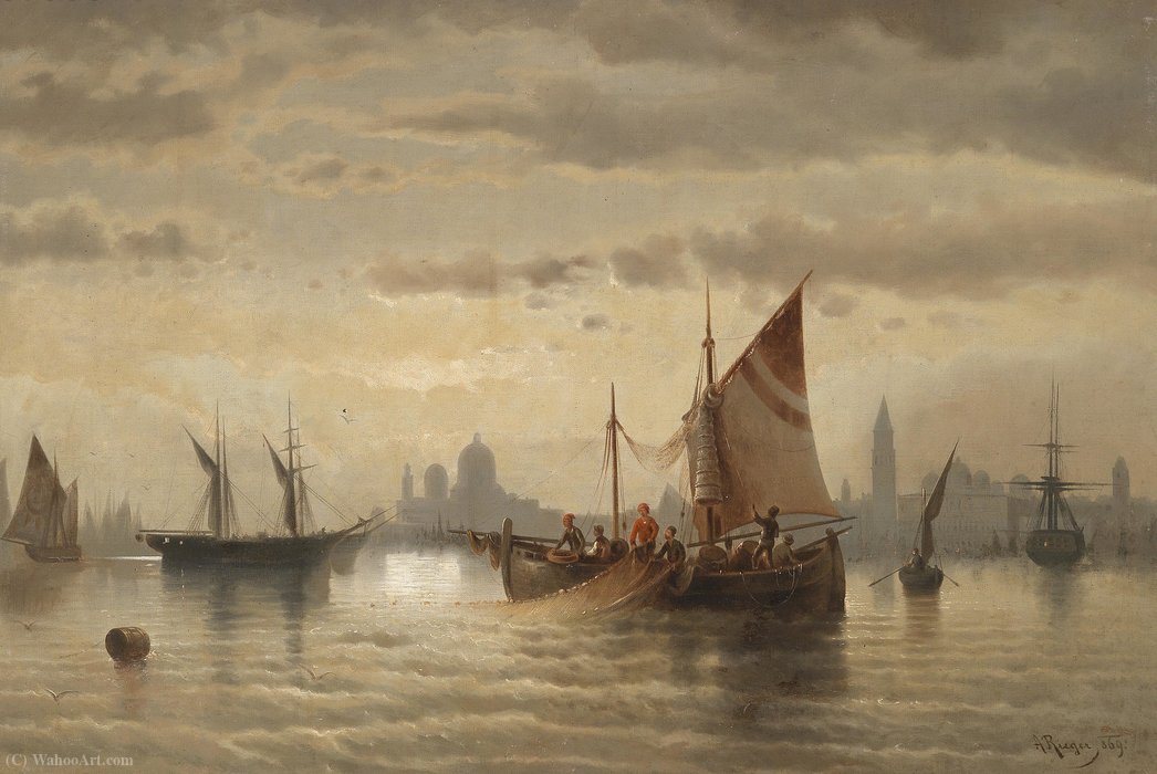 Wikioo.org - Die Enzyklopädie bildender Kunst - Malerei, Kunstwerk von Albert Rieger - Segelboote vor Venedig