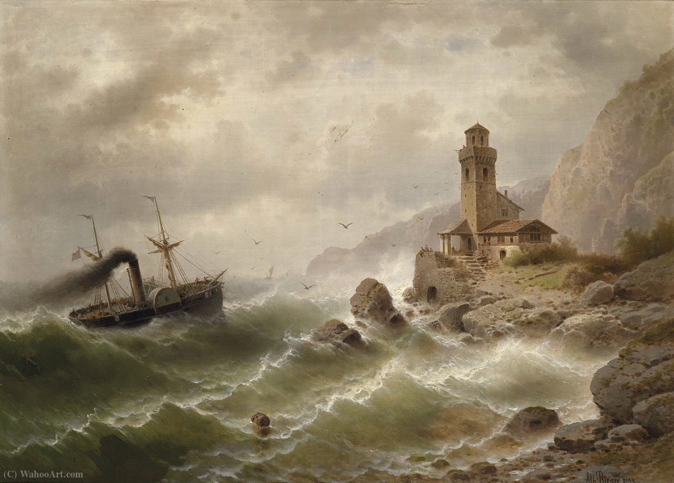 Wikioo.org - The Encyclopedia of Fine Arts - Painting, Artwork by Albert Rieger - Steamer off the coast