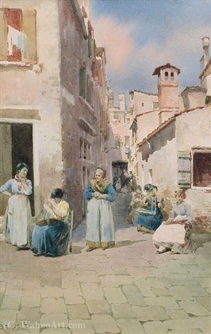 Wikioo.org - The Encyclopedia of Fine Arts - Painting, Artwork by Alberto Prosdocimi - The ciacole in Venice