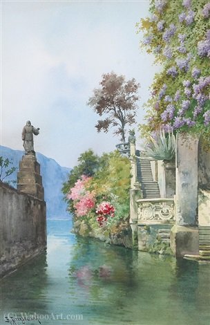 Wikioo.org – L'Enciclopedia delle Belle Arti - Pittura, Opere di Alberto Prosdocimi - Villa sul lago di Como