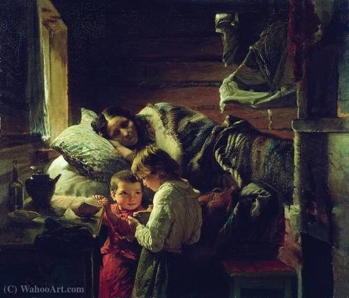 Wikioo.org - The Encyclopedia of Fine Arts - Painting, Artwork by Aleksei Ivanovich Korzukhin - At a hunk of bread