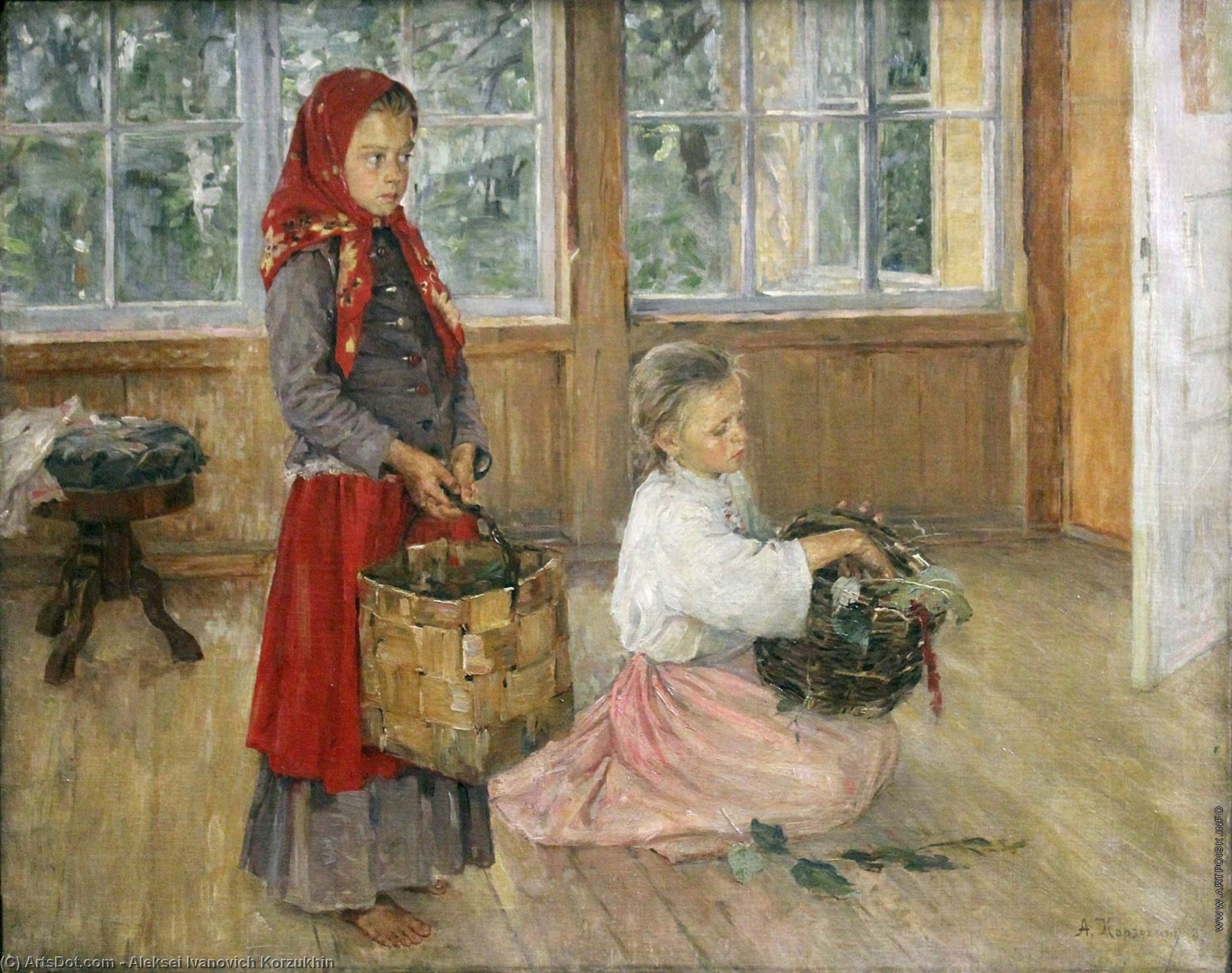 Wikioo.org - The Encyclopedia of Fine Arts - Painting, Artwork by Aleksei Ivanovich Korzukhin - Children on the terrace