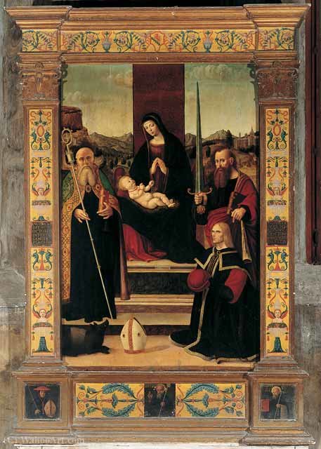 Wikioo.org – L'Enciclopedia delle Belle Arti - Pittura, Opere di Alessandro Araldi - Madonna col Bambino ei santi Antonio abate e Paolo - (1516)