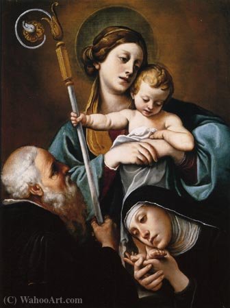 Wikioo.org - The Encyclopedia of Fine Arts - Painting, Artwork by Alessandro Tiarini - Madonna and Child with St. Scholastica and St. Benedict Museo della Rocca, Dozza