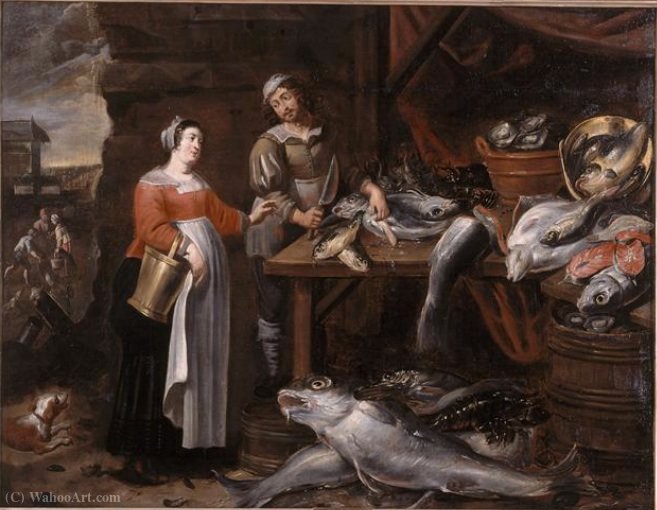 Wikioo.org - The Encyclopedia of Fine Arts - Painting, Artwork by Alexander Adriaenssen - A fishmonger