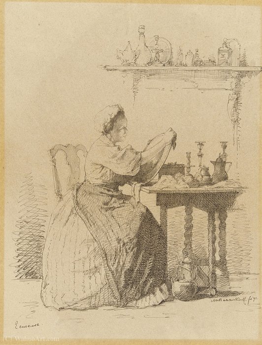 WikiOO.org - Encyclopedia of Fine Arts - Maalaus, taideteos Alexander Hugo Bakker Korff - Ecureuse, a Servant Girl Polishing at a Table