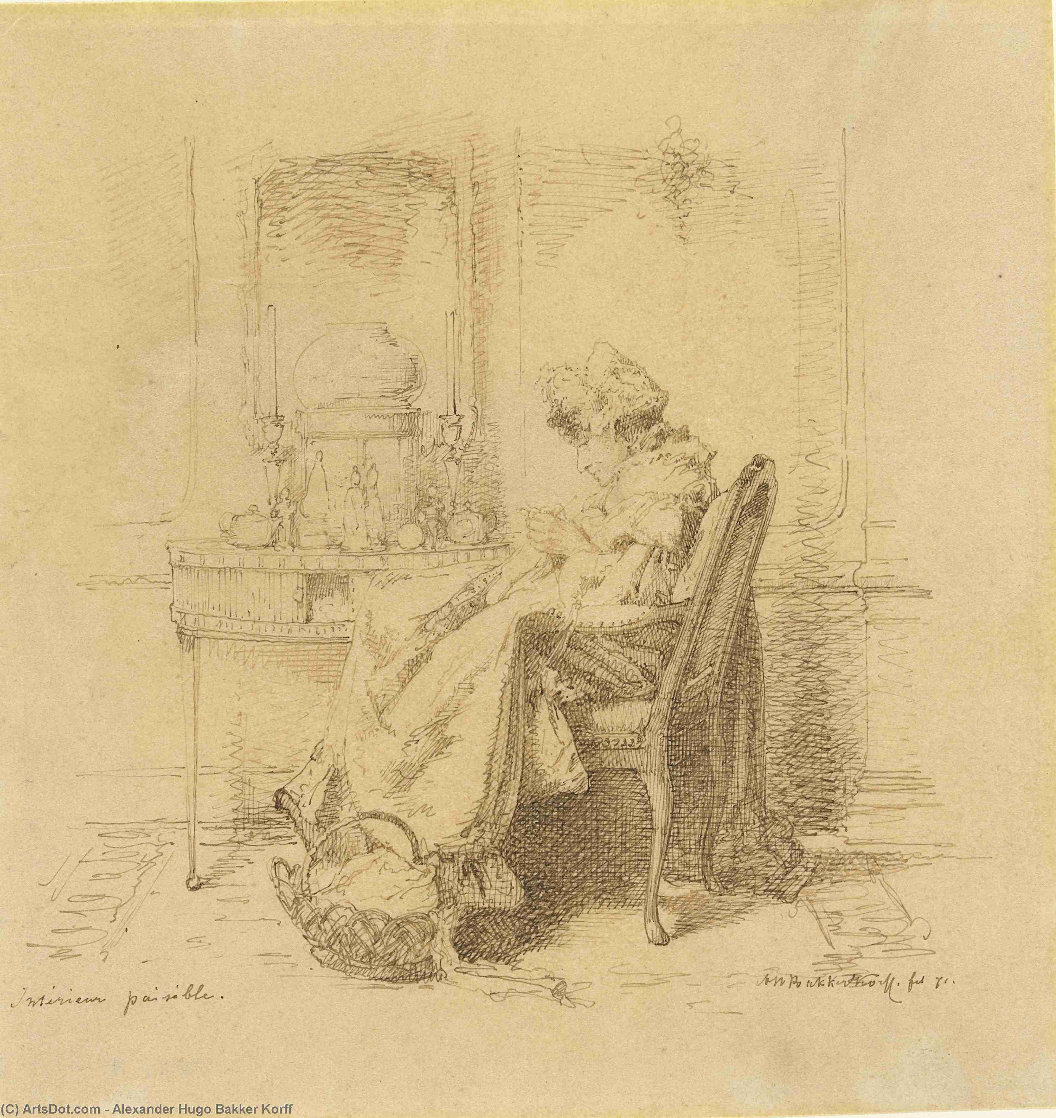 WikiOO.org - Enciclopedia of Fine Arts - Pictura, lucrări de artă Alexander Hugo Bakker Korff - Knitting old lady