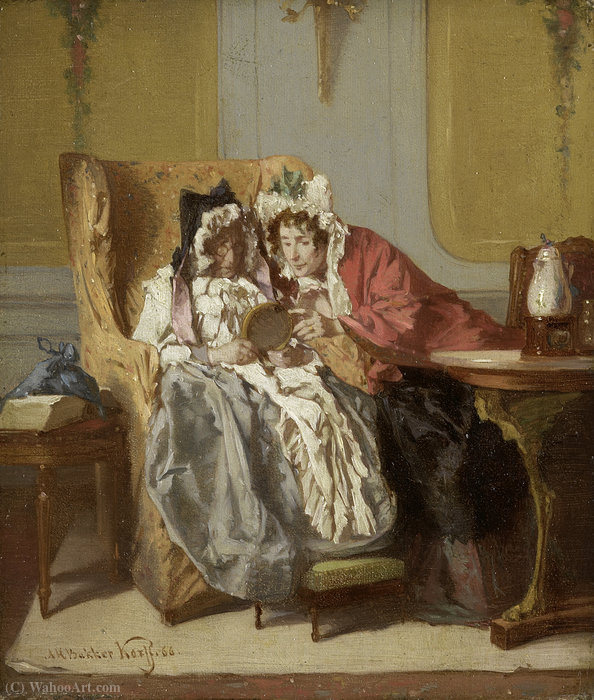 Wikioo.org - The Encyclopedia of Fine Arts - Painting, Artwork by Alexander Hugo Bakker Korff - Two Ladies Contemplating a Painting