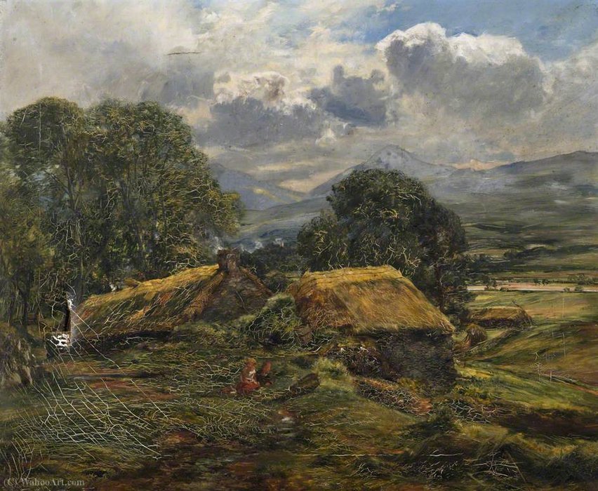 Wikioo.org – L'Enciclopedia delle Belle Arti - Pittura, Opere di Alexander Junior Fraser - Highland Paesaggio con Crofts
